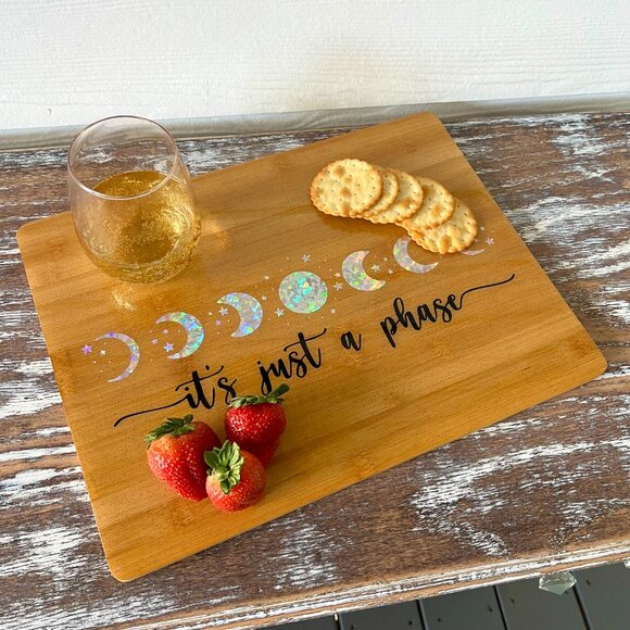 Moon "It's Just a Phase" Glitter Cutting Board Resin Wood Cutting Board Kitchen - Picture 2 of 8